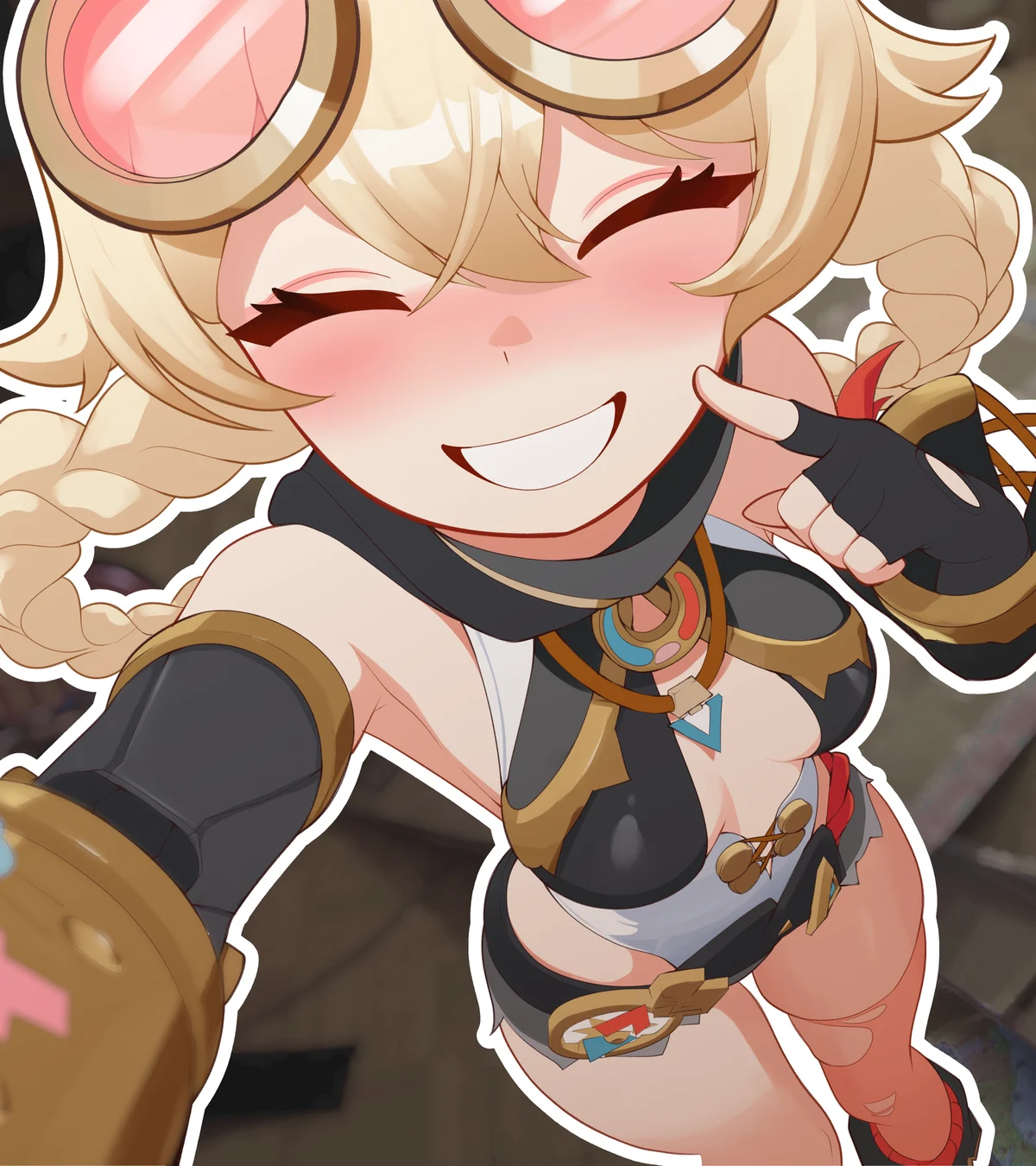 Jahoda grinning into the camera for a selfie, drawn by Joberry